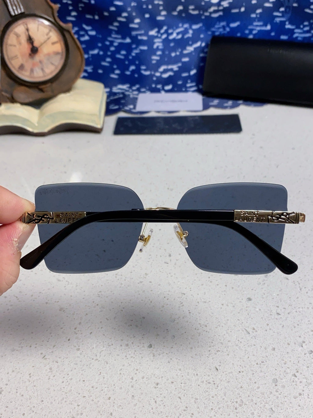 Saint Laurent Lightweight Rimless Black Lens Sunglasses for Men & Women - detail image 5
