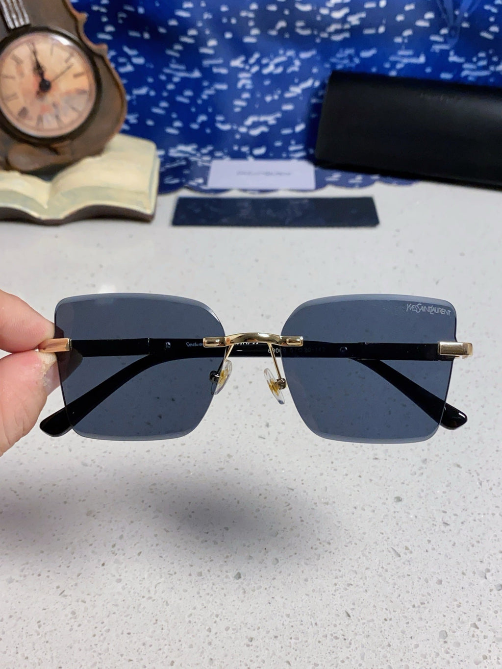 Saint Laurent Lightweight Rimless Black Lens Sunglasses for Men & Women - detail image 4