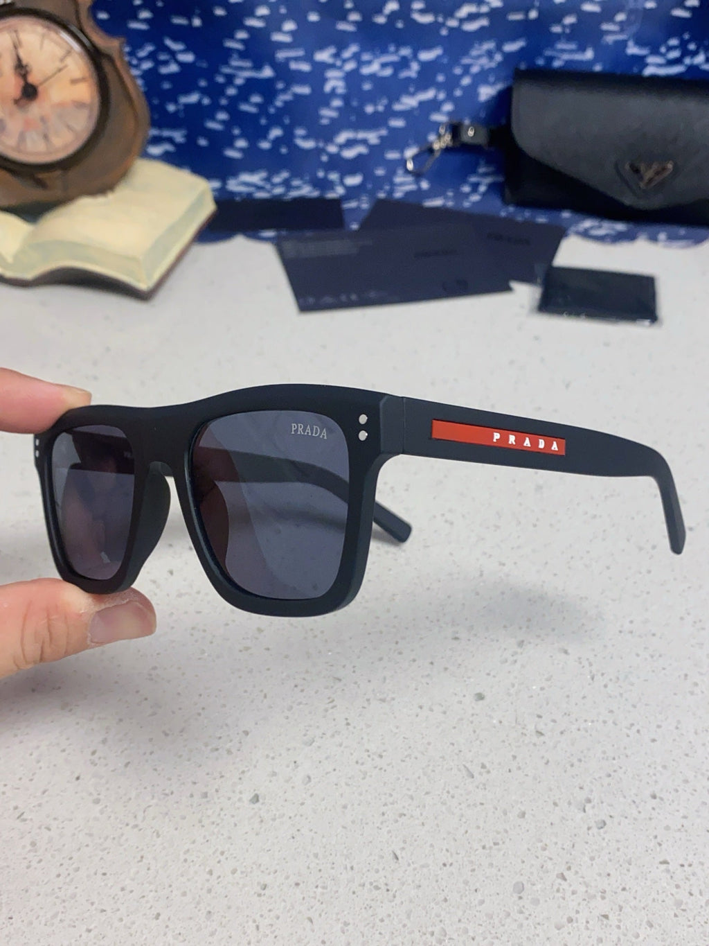 Prada Square Blue Lens Sunglasses for Men & Women - detail image 6