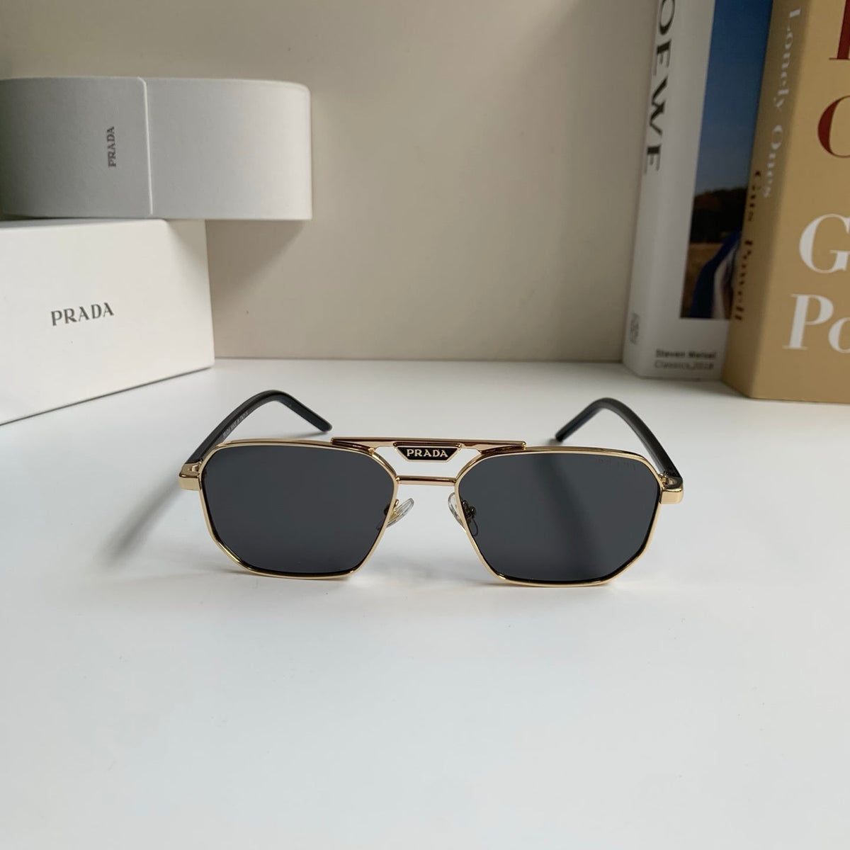 Prada Metal Fashion Silver Lens Sunglasses for Men & Women - detail image 5
